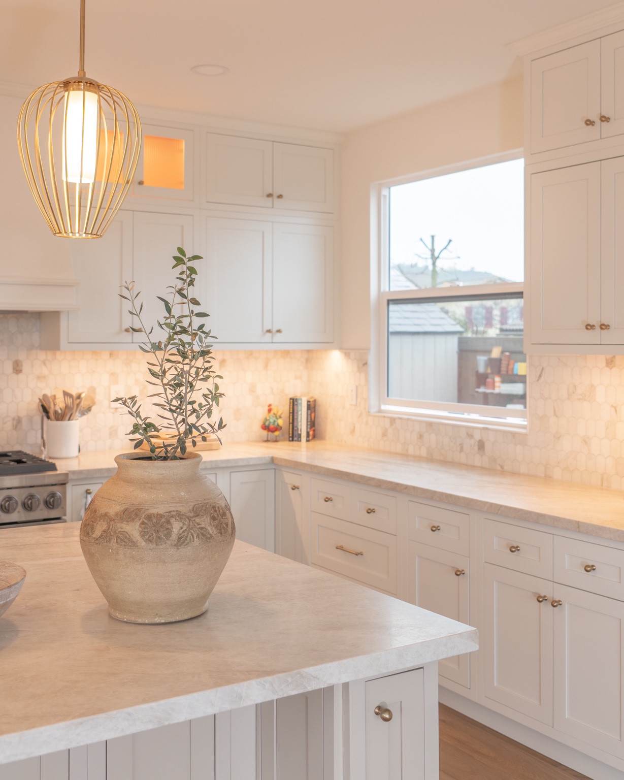 Kitchen island and surrounding cabinetry