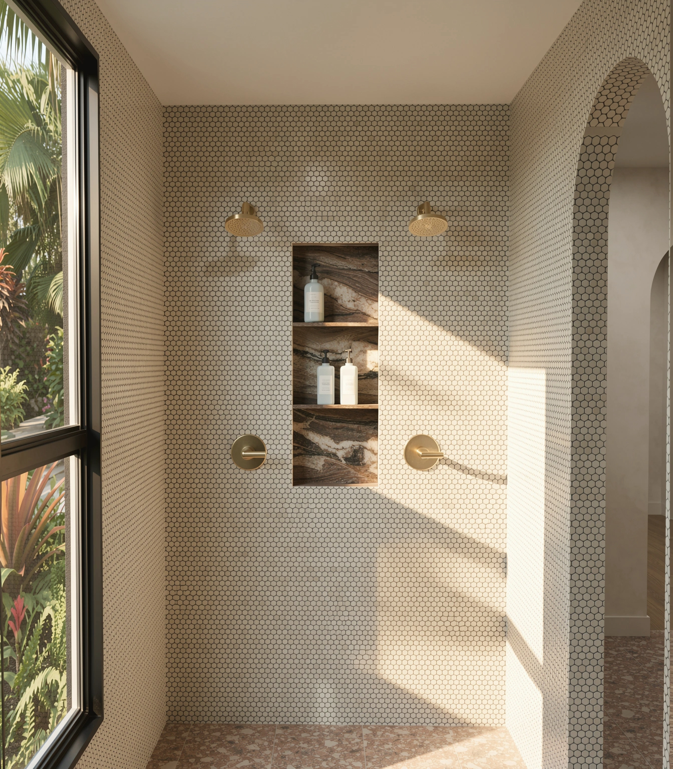 Primary-bath concept showing an arched opening