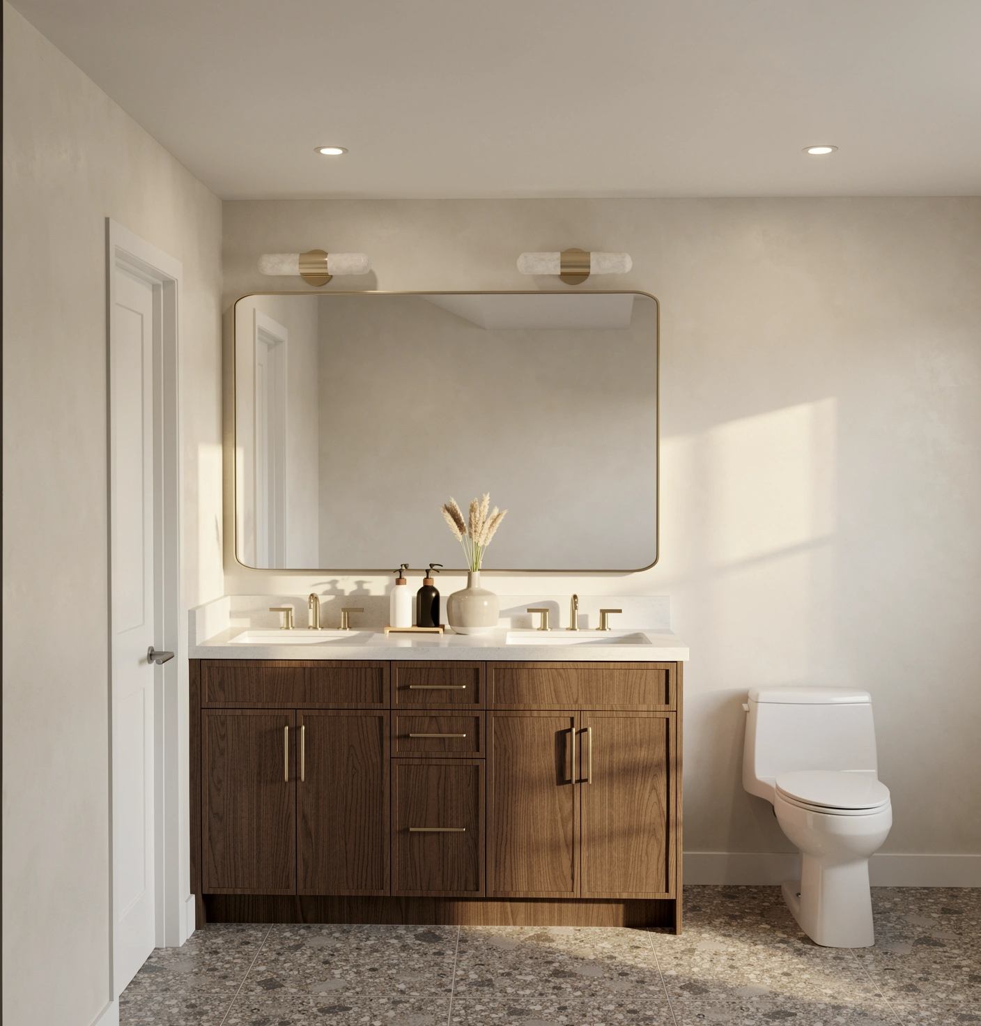 Walnut bath & makeup desk, 3D visualization